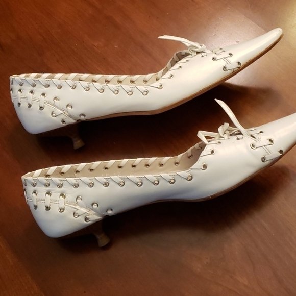 Dior Rare LU 12 Laces & Grommets White Leather Kitten Heels 38.5 - 8 Unique Euro - Picture 8 of 16